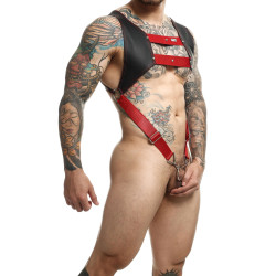 MOB Eroticwear Harnais et Cockring Dngeon Noir-Rouge